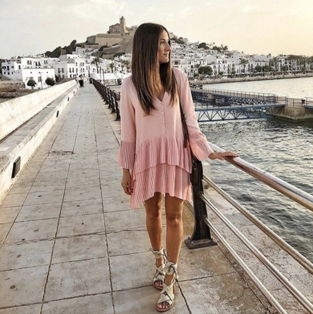 ZARA Pink Contrasting Pleated Blouse Dress